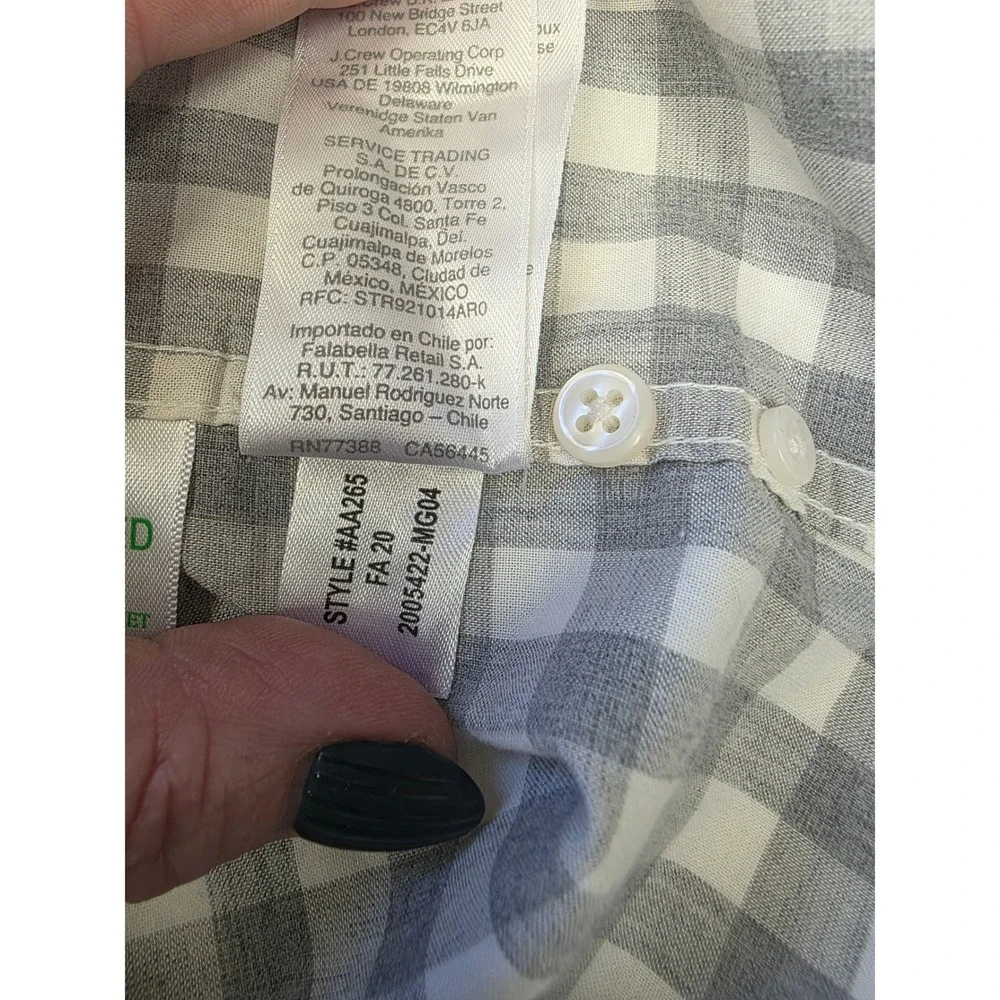 J.Crew Secret Wash Shirt Mens Medium Grey Gingham Organic Cotton Stretch Classic - Picture 8 of 11